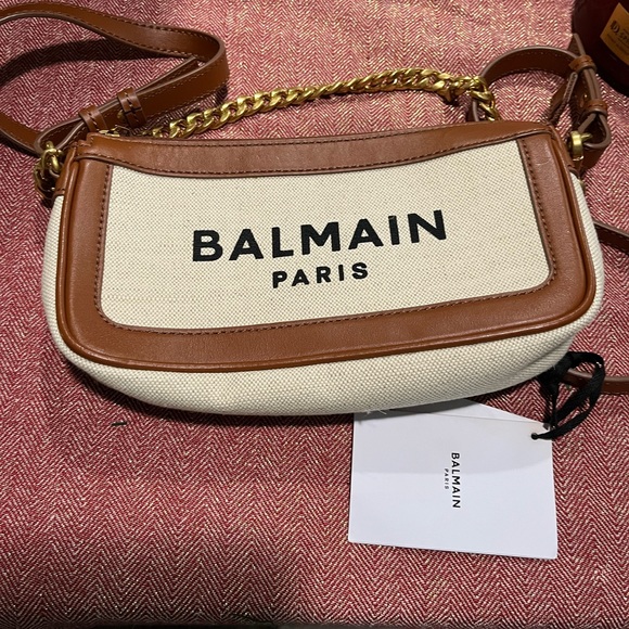 Balmain B-Army Canvas Pouch-On-Chain Beige - Picture 10 of 16